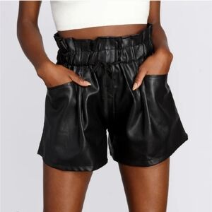 Mable Anthropologie High Waist Faux Leather Paperbag Shorts Black Medium